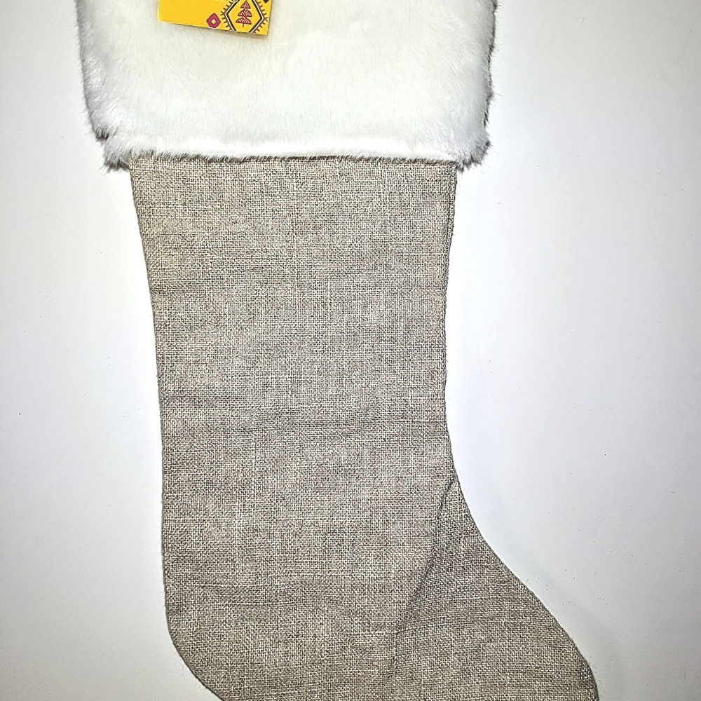 Cost Plus World Market White and Tan Holiday Stocking